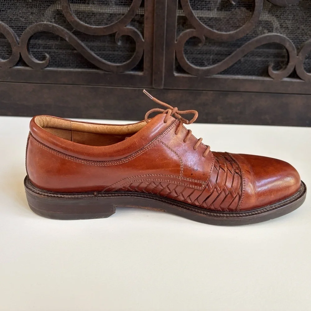 Johnston & Murphy Passport Brown Woven Leather Dress Derby Oxford Shoes 12